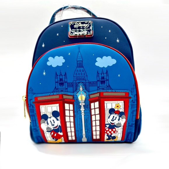 Disney Parks Epcot UK London Phone Booth Mickey Minnie Loungefly Backpack - Picture 1 of 3